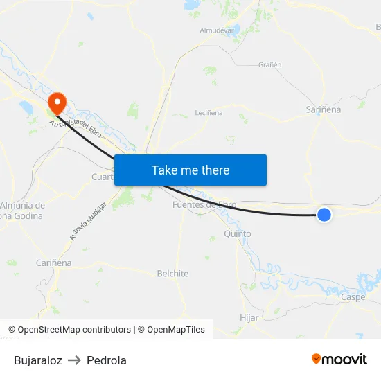 Bujaraloz to Pedrola map