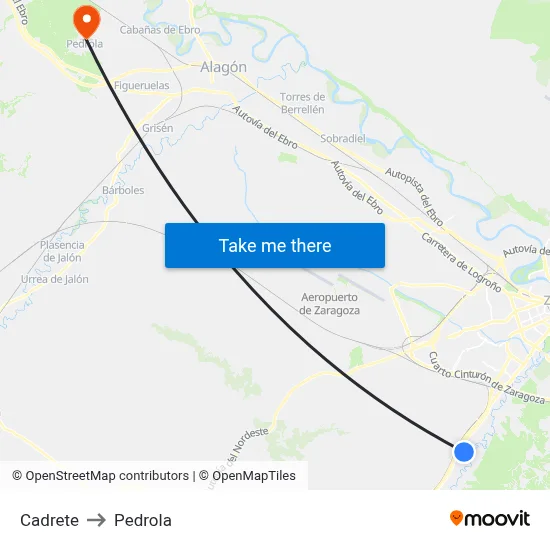 Cadrete to Pedrola map