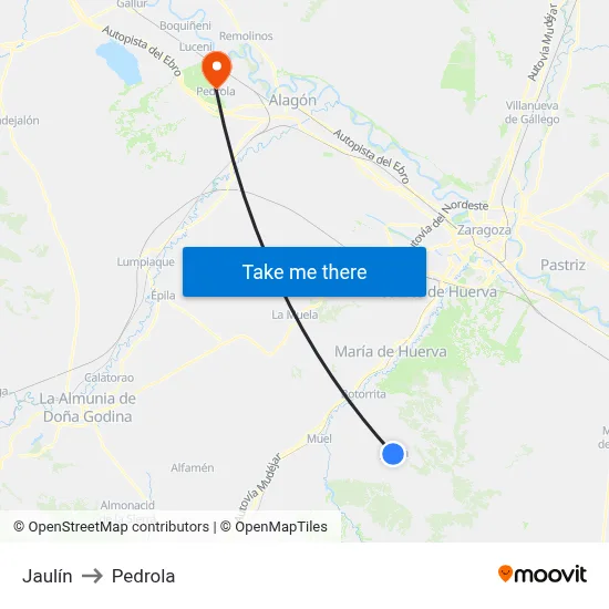 Jaulín to Pedrola map