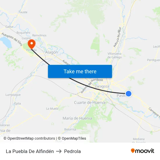 La Puebla De Alfindén to Pedrola map