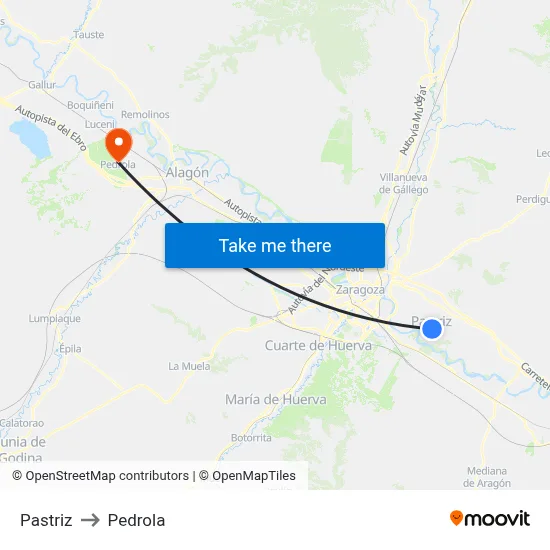 Pastriz to Pedrola map