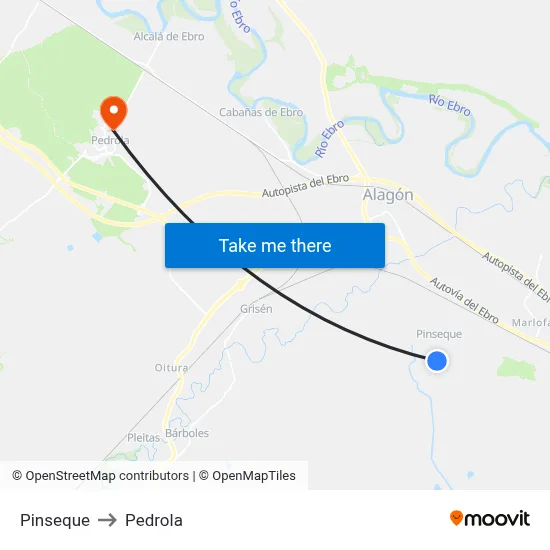 Pinseque to Pedrola map