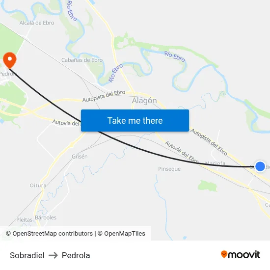 Sobradiel to Pedrola map