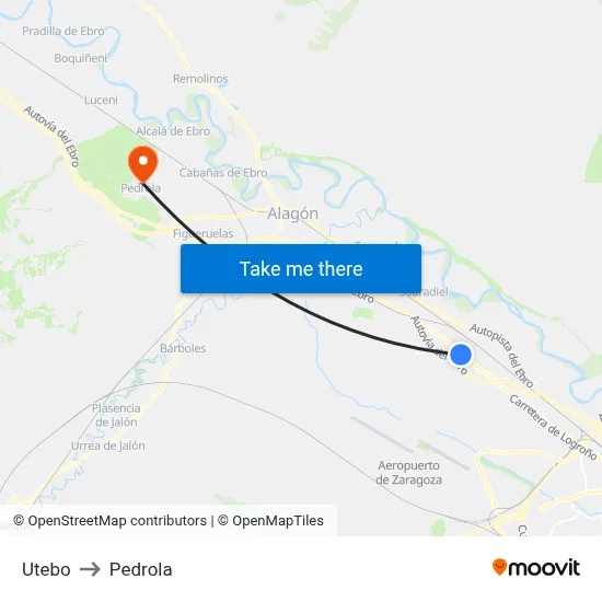 Utebo to Pedrola map