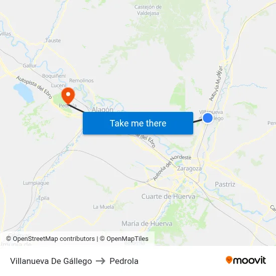 Villanueva De Gállego to Pedrola map