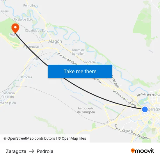Zaragoza to Pedrola map