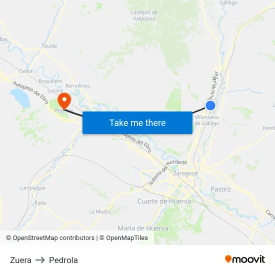 Zuera to Pedrola map