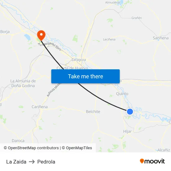 La Zaida to Pedrola map