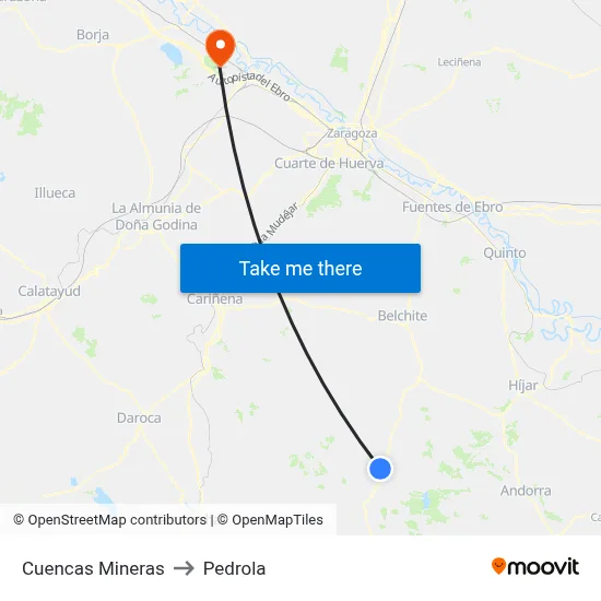 Cuencas Mineras to Pedrola map