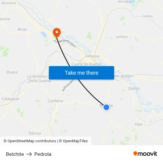 Belchite to Pedrola map
