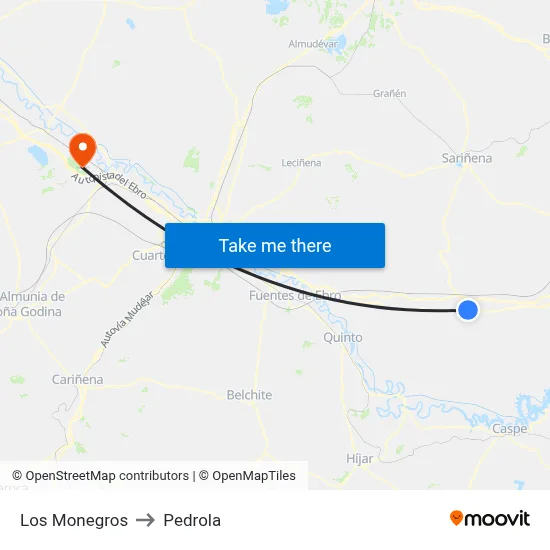 Los Monegros to Pedrola map