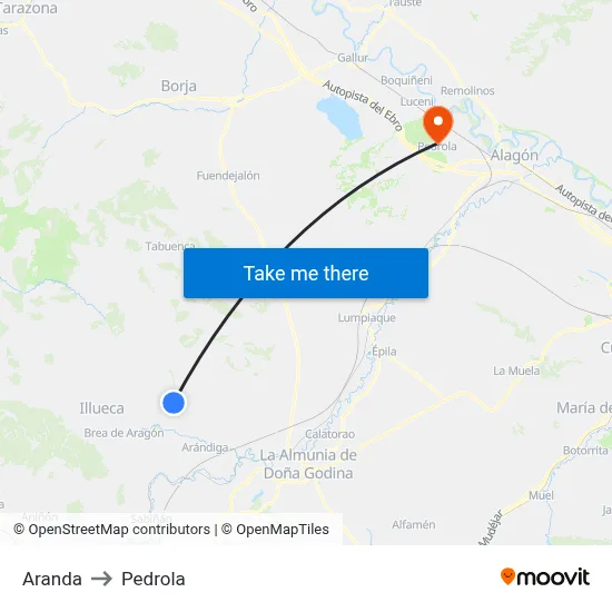 Aranda to Pedrola map