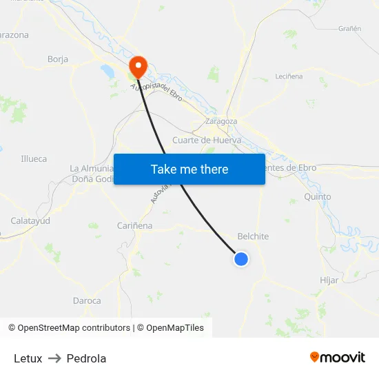 Letux to Pedrola map