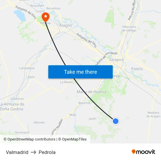 Valmadrid to Pedrola map