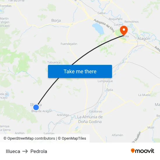 Illueca to Pedrola map