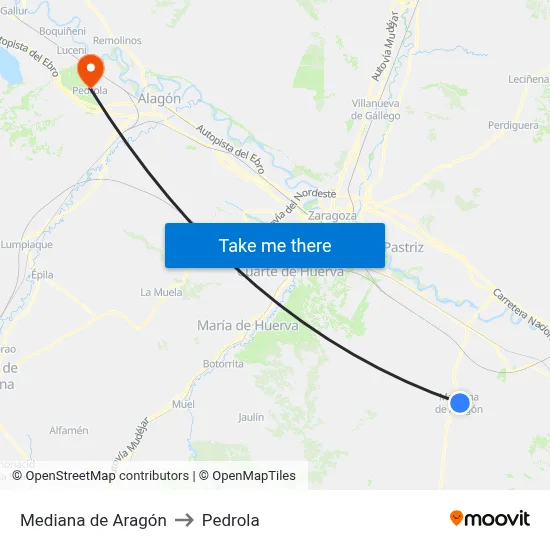 Mediana de Aragón to Pedrola map