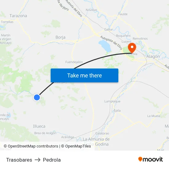 Trasobares to Pedrola map