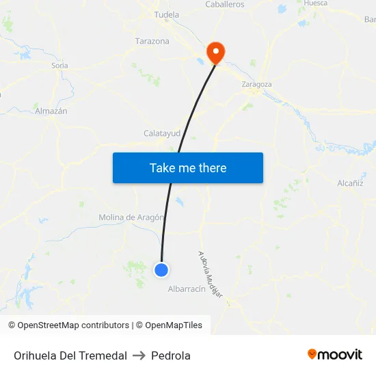 Orihuela Del Tremedal to Pedrola map