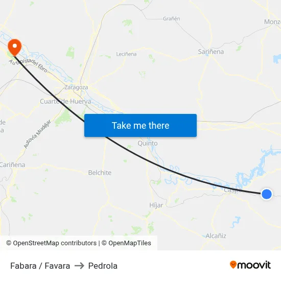 Fabara / Favara to Pedrola map