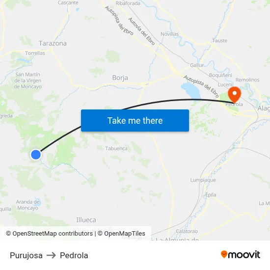 Purujosa to Pedrola map