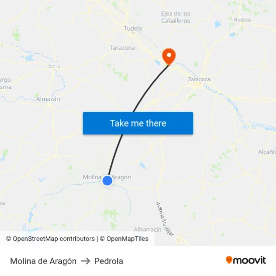 Molina de Aragón to Pedrola map