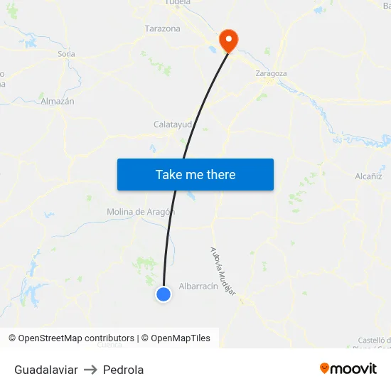 Guadalaviar to Pedrola map