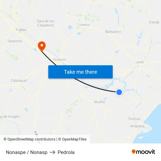 Nonaspe / Nonasp to Pedrola map