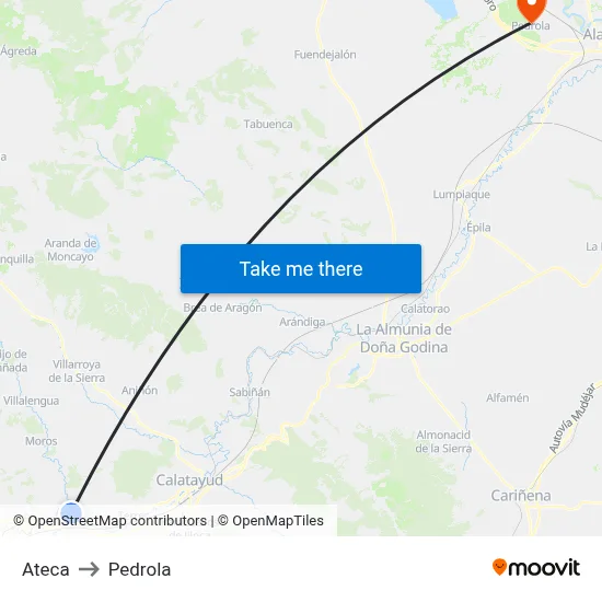 Ateca to Pedrola map