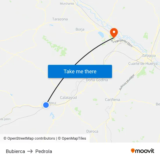 Bubierca to Pedrola map