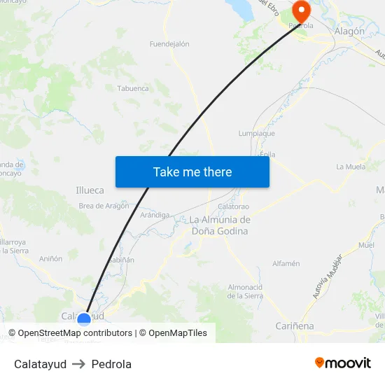 Calatayud to Pedrola map
