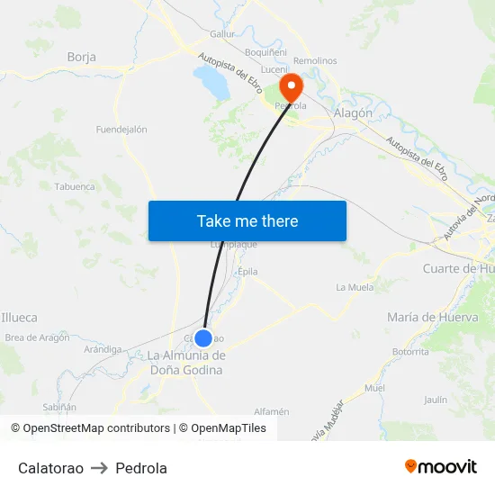 Calatorao to Pedrola map