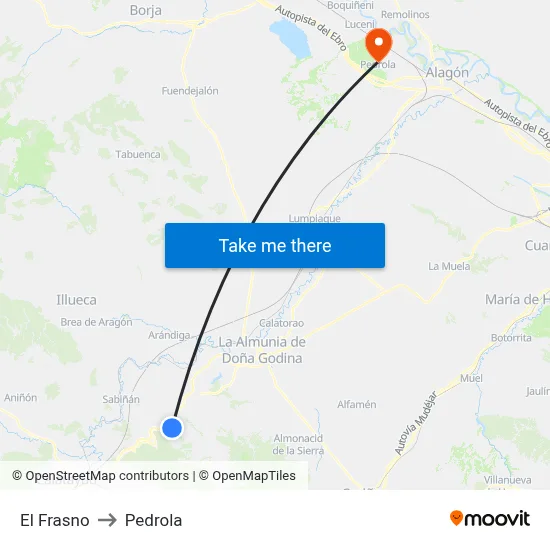 El Frasno to Pedrola map