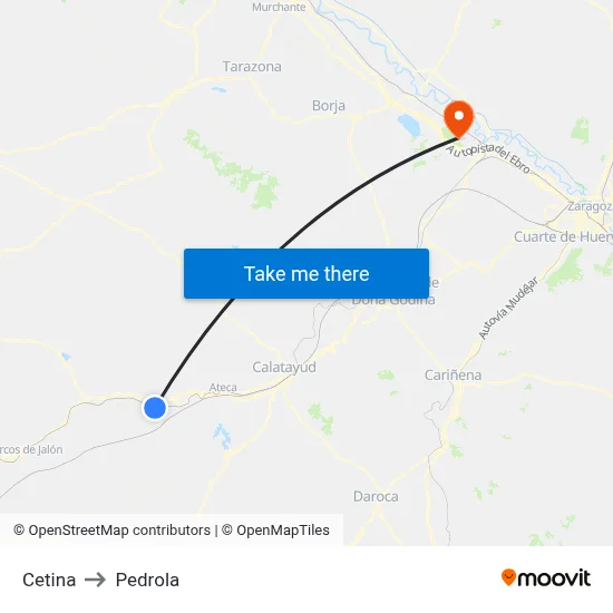 Cetina to Pedrola map