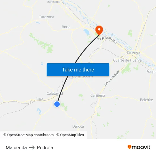 Maluenda to Pedrola map