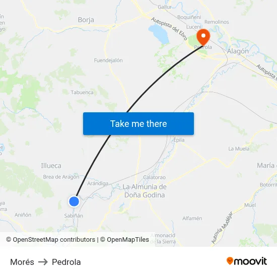 Morés to Pedrola map