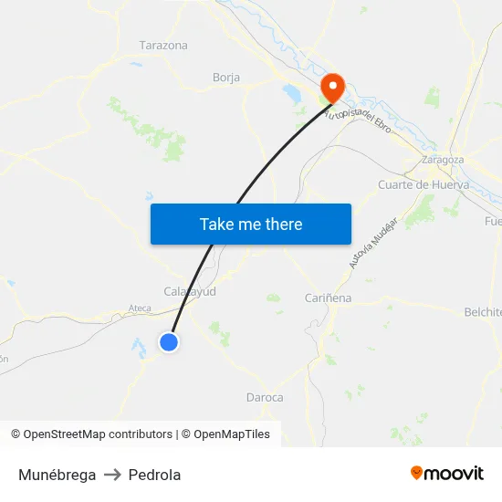 Munébrega to Pedrola map
