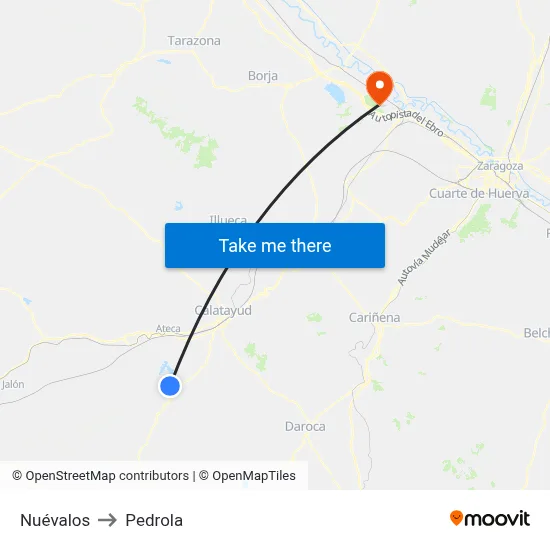 Nuévalos to Pedrola map