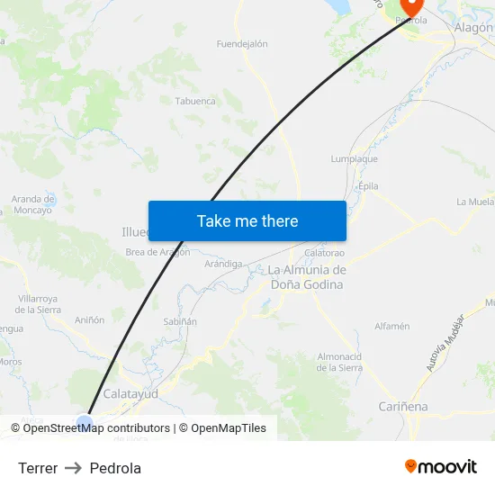 Terrer to Pedrola map
