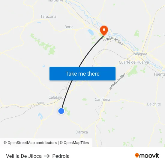 Velilla De Jiloca to Pedrola map