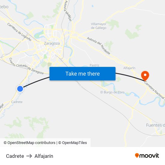Cadrete to Alfajarín map