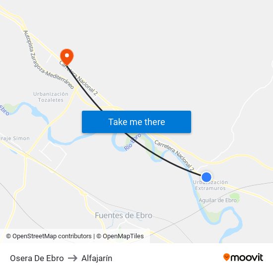 Osera De Ebro to Alfajarín map