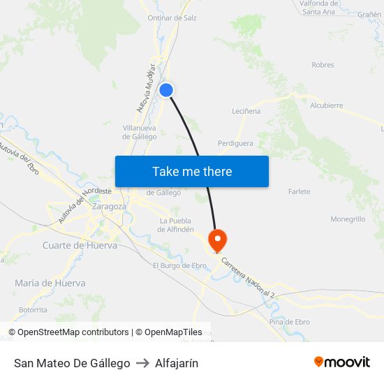 San Mateo De Gállego to Alfajarín map