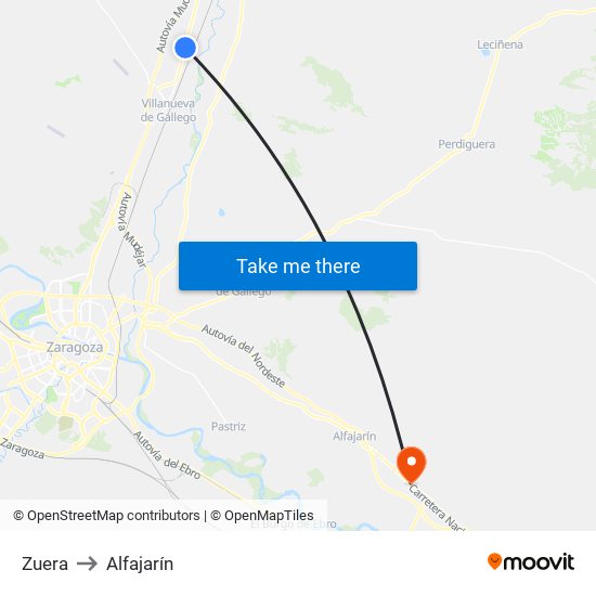 Zuera to Alfajarín map