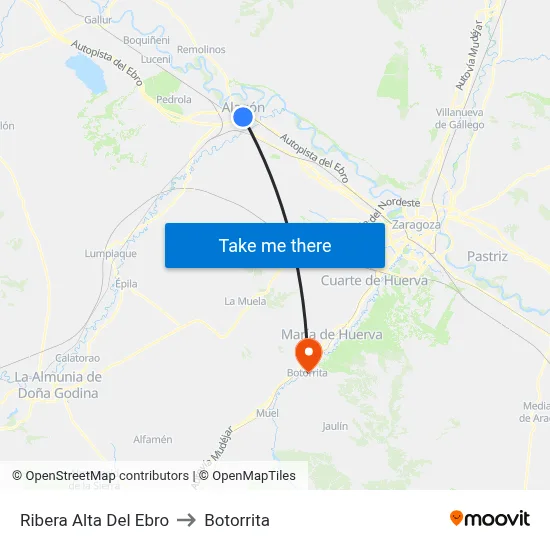 Ribera Alta Del Ebro to Botorrita map