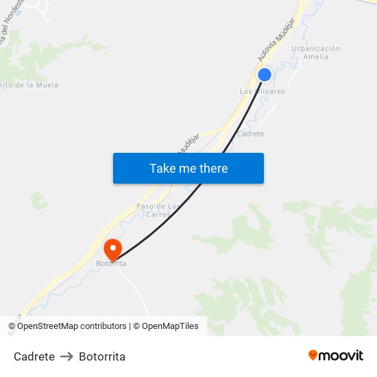 Cadrete to Botorrita map