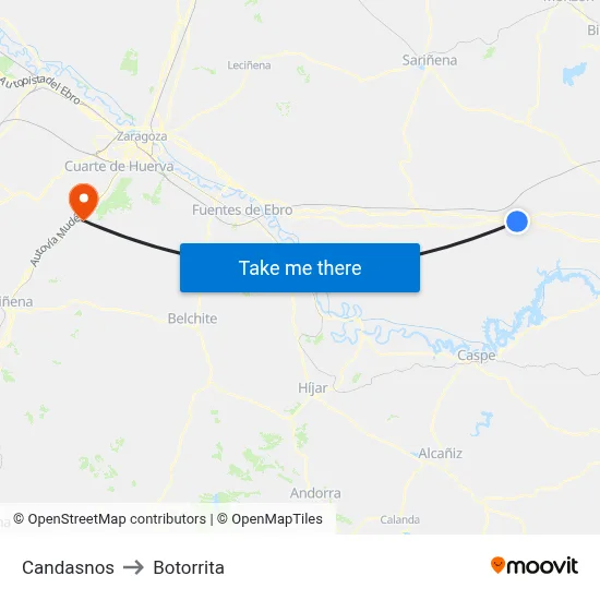 Candasnos to Botorrita map