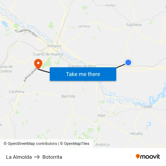 La Almolda to Botorrita map