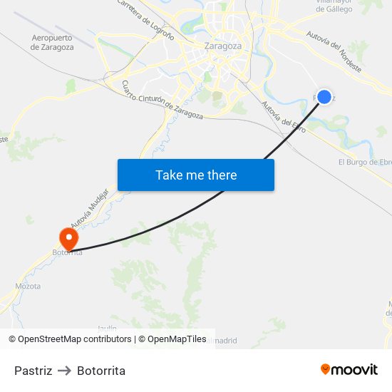 Pastriz to Botorrita map