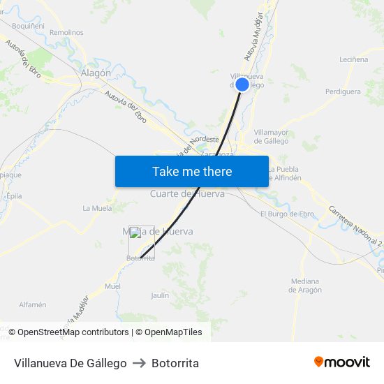 Villanueva De Gállego to Botorrita map