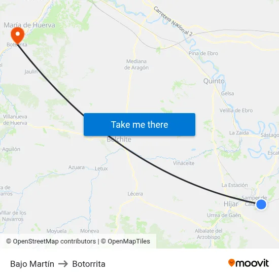Bajo Martín to Botorrita map